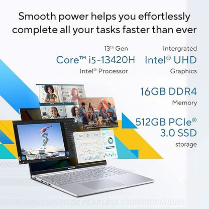ASUS Vivobook 16, 16" FHD (1920 x 1200) OLED,Intel Core i5-13420H Processor,(16GB RAM/512GB SSD/Win 11/M365 Basic (1Year)/Backlit Keyboard/Office Home 2024/Silver/1.88 kg),X1605VA-SH1952WS