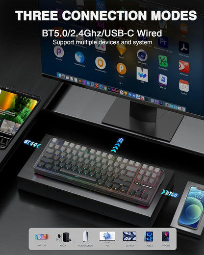 AULA F87 GRADIENT GRAY SPACE CRYSTAL SWITCH MECHANICAL GAMING KEYBOARD