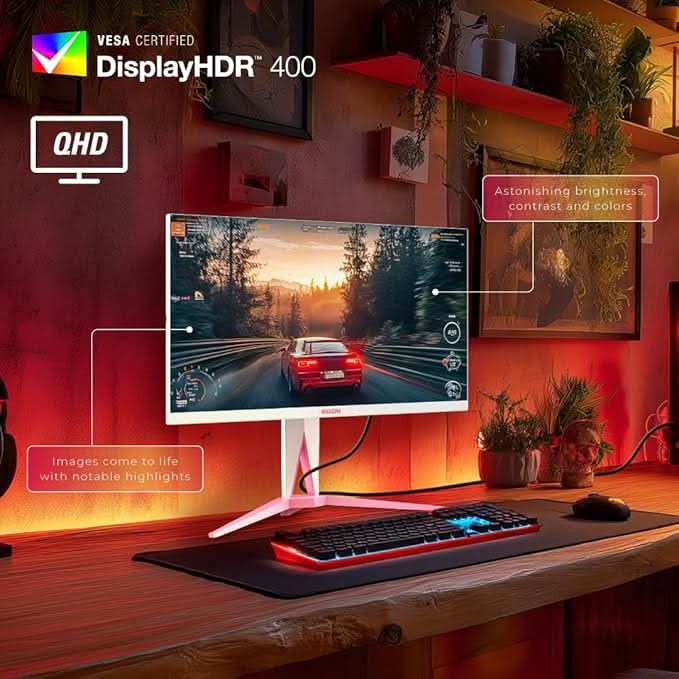 AOC Agon 27 , IPS, QHD 2560 x1440, 170 Hz, 0.5 ms, 350 cd/m², HDMI 2.0 x 2, DP 1.4 x 2, / USB- 3.2 x 1 / NTSC 106% / sRGB 104% with Hight Adjustable Stand / AMD Free Sync Premium / HDR 400 / Pick asnd White colour.