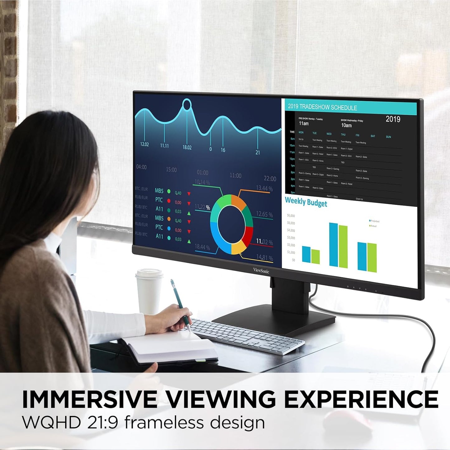 VIEWSONIC VA3456-MHDJ 86.36 CM (34") MONITOR UWQHD | 21:9 ASPECT RATIO | S-IPS | 420 NITS | SRGB 104% | ERGONOMICS | HDR 400 READY | 6W (3X3) SPEAKERS | 2-HDMI 2.0 | DP