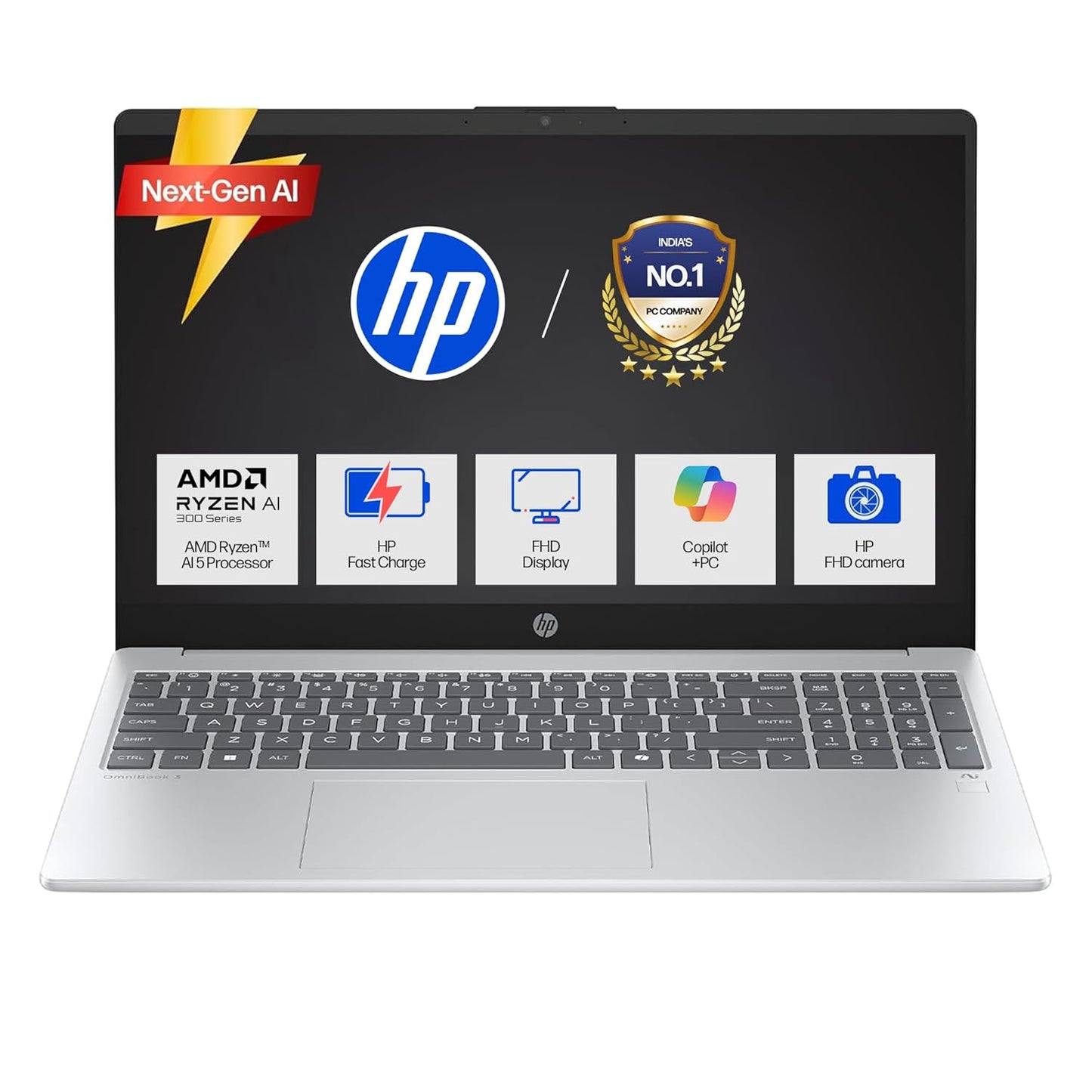 HP OMNIBOOK 3 15 FN0007AU [AI R5-340/16GB/512GB SSD/WIN11 HOME+MS24/15.6"/INTEGRATED GRAPHICS/1 YEAR(S)/SILVER]