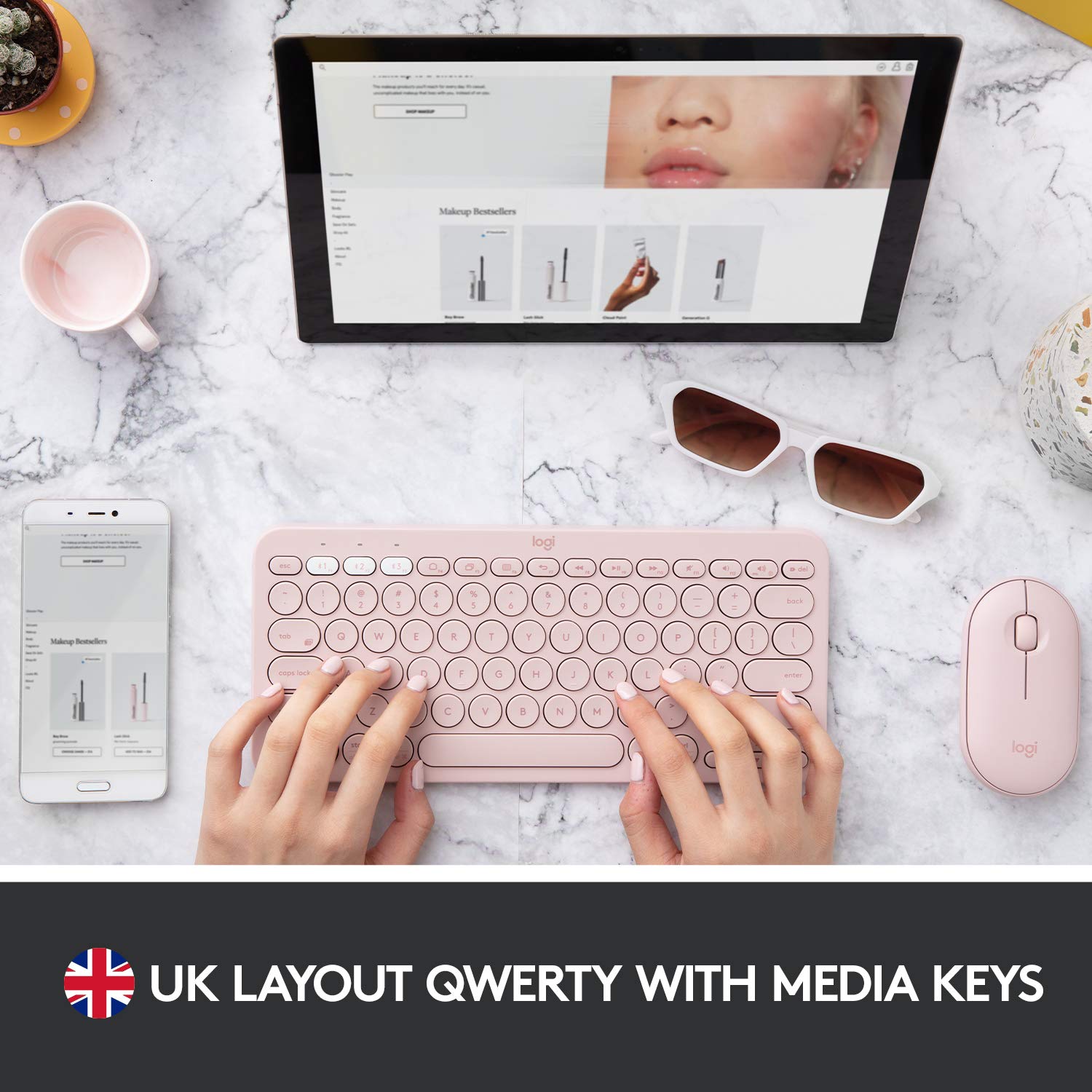 LOGITECH K380S WIRELESS MULTI-DEVICE BLUETOOTH KEYBOARD ROSE