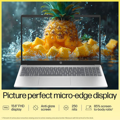 HP 15, AMD RYZEN 3 7320U, 8GB LPDDR5, 512GB SSD, ANTI-GLARE, MICRO-EDGE, 15.6-INCH (39.6 CM), FHD, AMD RADEON GRAPHICS, 1080P HD CAMERA, (WIN 11, SILVER, 1.59 KG), FC0154AU