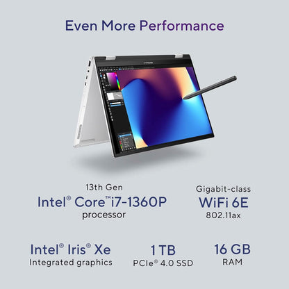 ASUS ZENBOOK 14 FLIP OLED (2023), INTEL CORE EVO I7-1360P 13TH GEN, 14 INCH (35.56 CM) 2.8K 90HZ OLED, (16GB RAM & 1TB SSD), UP3404VA-KN753WS MARSHMALLOW MD100 MOUSE (GRAY)