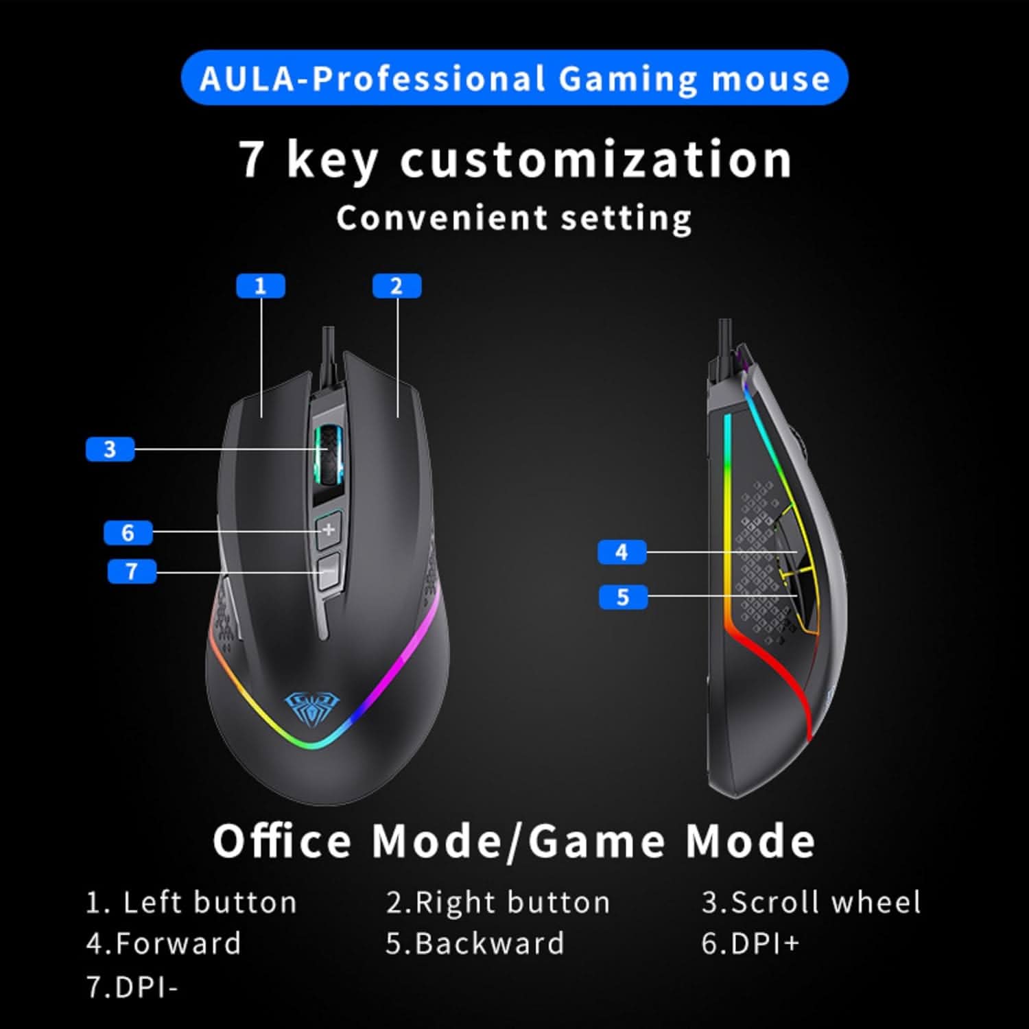 AULA F805 WIRED GAMING MOUSE, BLACK