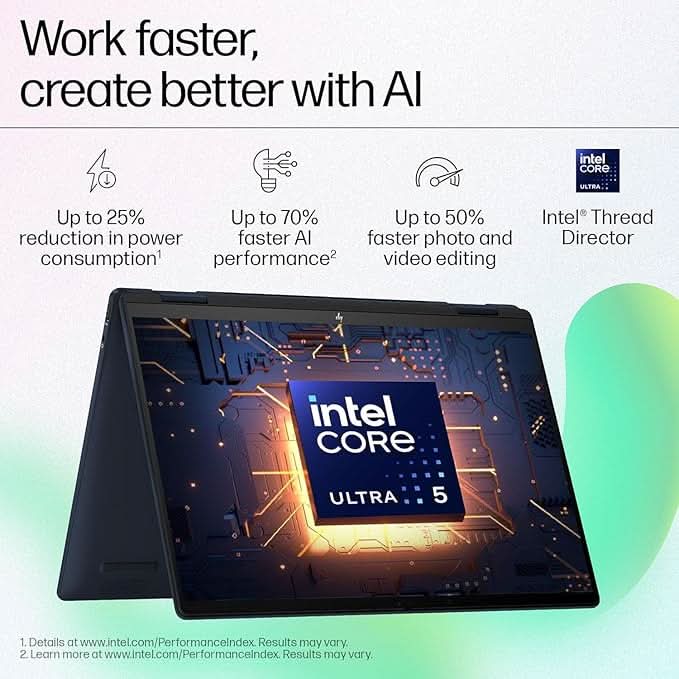 HP Envy x360 AI Laptop, Intel Core Ultra 5 125U, 12 TOPS, 16GB LPDDR5, 512GB SSD, (Win11, Office24, Blue, 1.44 kg) Touchscreen, 3K, OLED, 14-inch (35.6cm), Integrated graphics, 5MP IR camera, fc0178TU