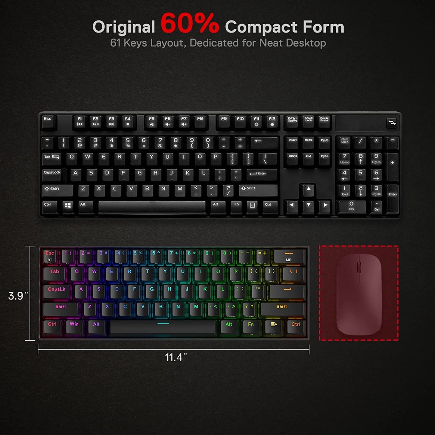 REDRAGON K530 PRO BLACK (WIRED/WIRELESS/BT) RED SWITCH BLACK