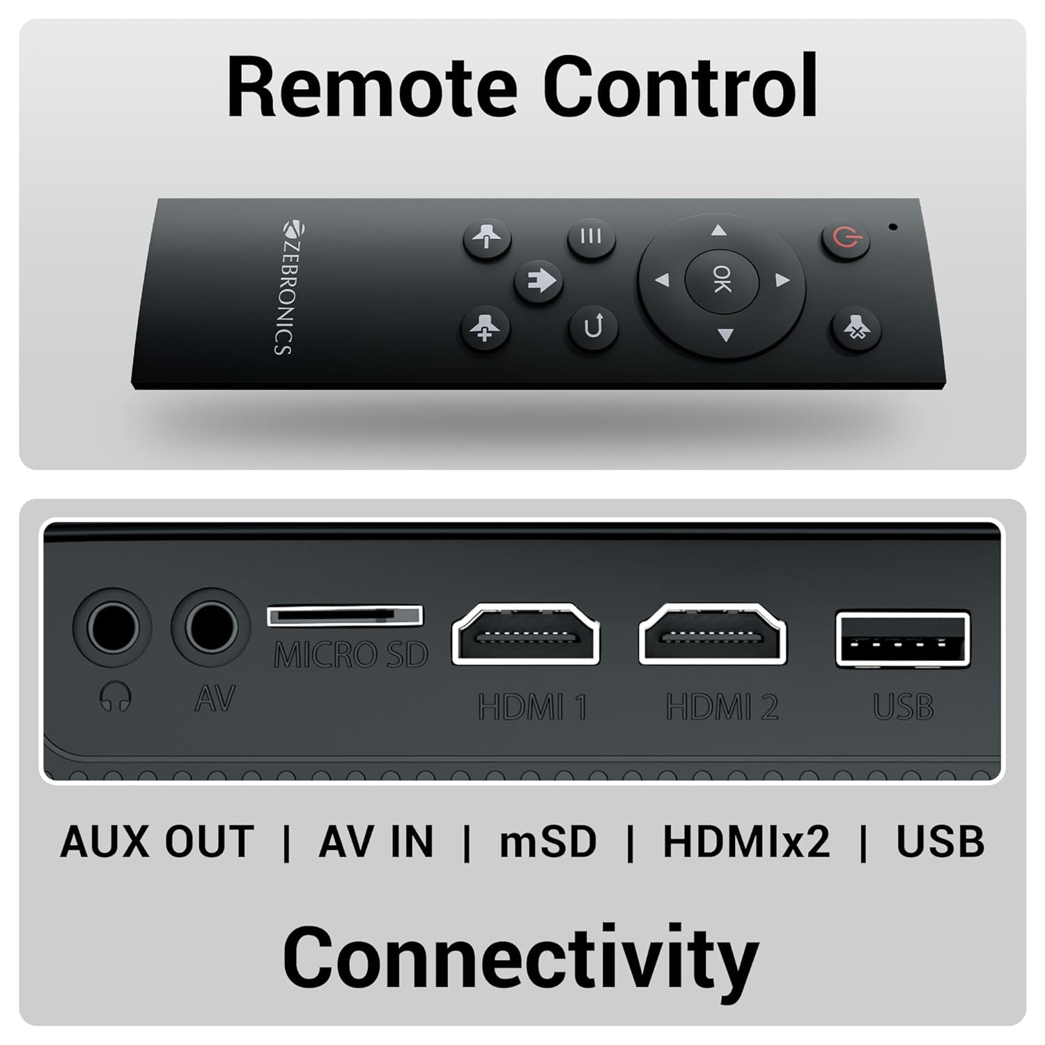 ZEBRONICS PIXAPLAY 55, SMART PROJECTOR, 8000 LUMENS, 4K SUPPORT, 150 INCH SCREEN SIZE, QUAD CORE PROCESSOR, BLUETOOTH, HDMI, USB, WIFI, MSD, AUX, 1080P NATIVE, APP SUPPORT, MIRACAST