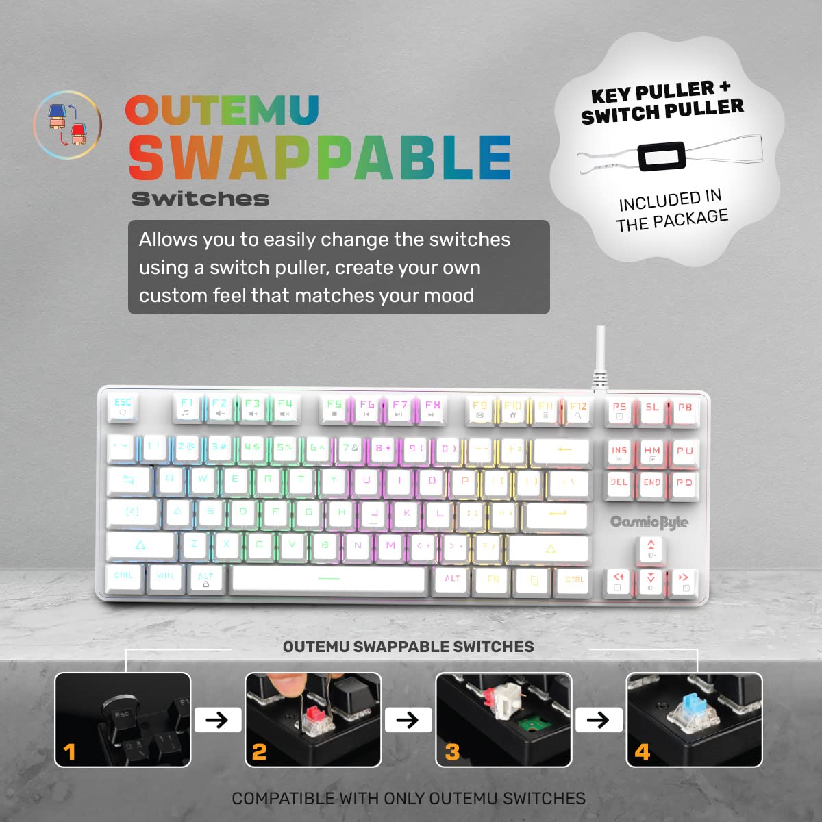 COSMIC BYTE CB-GK-37 FIREFLY (WHITE) GAMING KEYBOARD RGB RED SWITCH WHITE