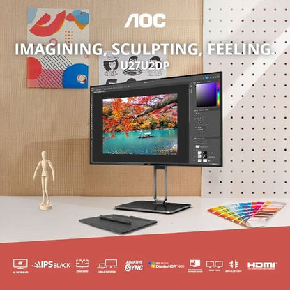 AOC 27 Nano IPS, 4K 3840 x 2160, 60 Hz, 400 cd/m², 4 MS, Daisy Chain, HDMI 2.0 x 1,DP 1.4 x 1, DP output 1.2 x 1, USB-C (DP Alt, 90W) DCI -P3 98% / sRGB 100% with Hight Adjustable Stand