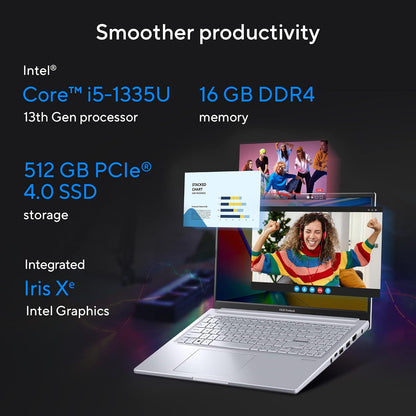 ASUS VIVOBOOK 15X INTEL CORE I5-1335U / 16GB (8*2) DDR4 / 512GB PCIE 4.0 SSD / 15.6-INCH / FHD (1920 X 1080) 16:9 /COOL SILVER /BACKLIT KB / WIN 11 HOME / MS OFFICE LAPTOP K3504VAB-NJ542WS