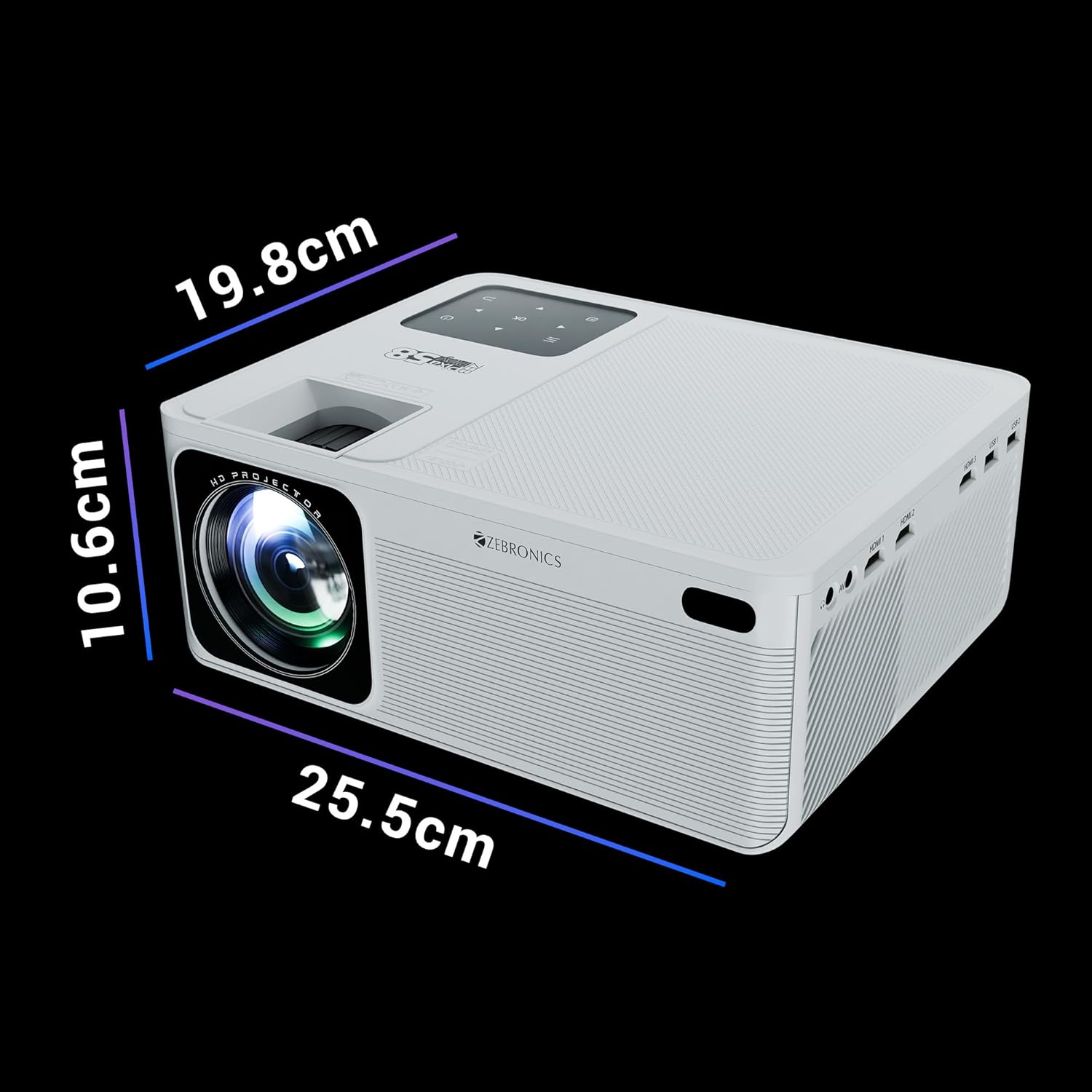ZEBRONICS PIXAPLAY 58, SMART PROJECTOR, 11500 LUMENS, 4K SUPPORT, 210 INCH SCREEN SIZE, QUAD CORE PROCESSOR, BLUETOOTH, HDMI, USB, WIFI, AUX, 1080P NATIVE, APP SUPPORT, MIRACAST