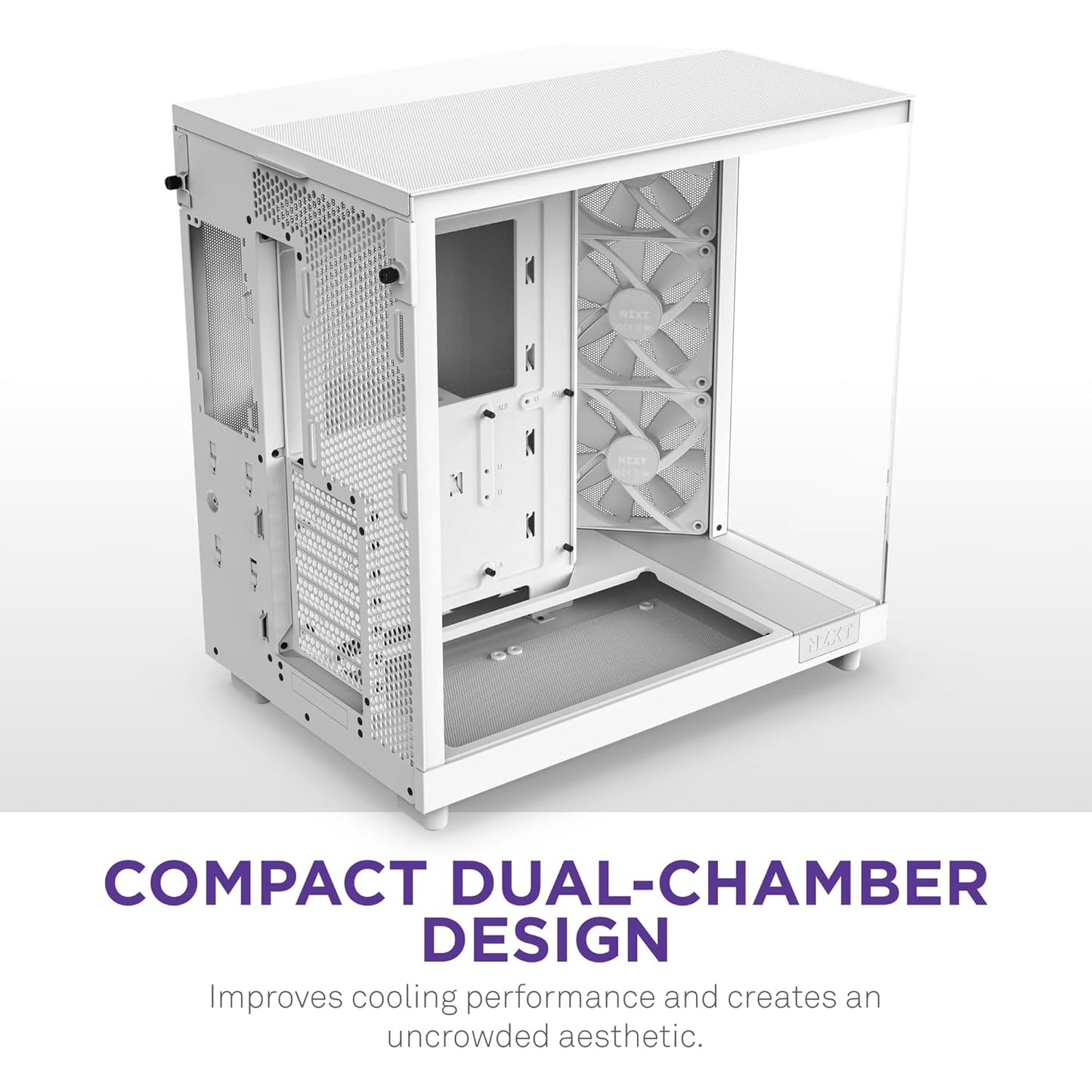 NZXT CHASSIS H6 FLOW RGB (2023) COMPACT DUAL- CHAMBER ATX CASE WITH RGB FANS - ALL WHITE- CC-H61FW-R1