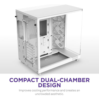 NZXT CHASSIS H6 FLOW RGB (2023) COMPACT DUAL- CHAMBER ATX CASE WITH RGB FANS - ALL WHITE- CC-H61FW-R1