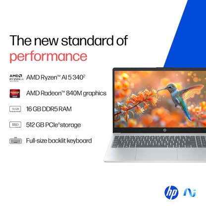 HP OMNIBOOK 3 15 FN0007AU [AI R5-340/16GB/512GB SSD/WIN11 HOME+MS24/15.6"/INTEGRATED GRAPHICS/1 YEAR(S)/SILVER]