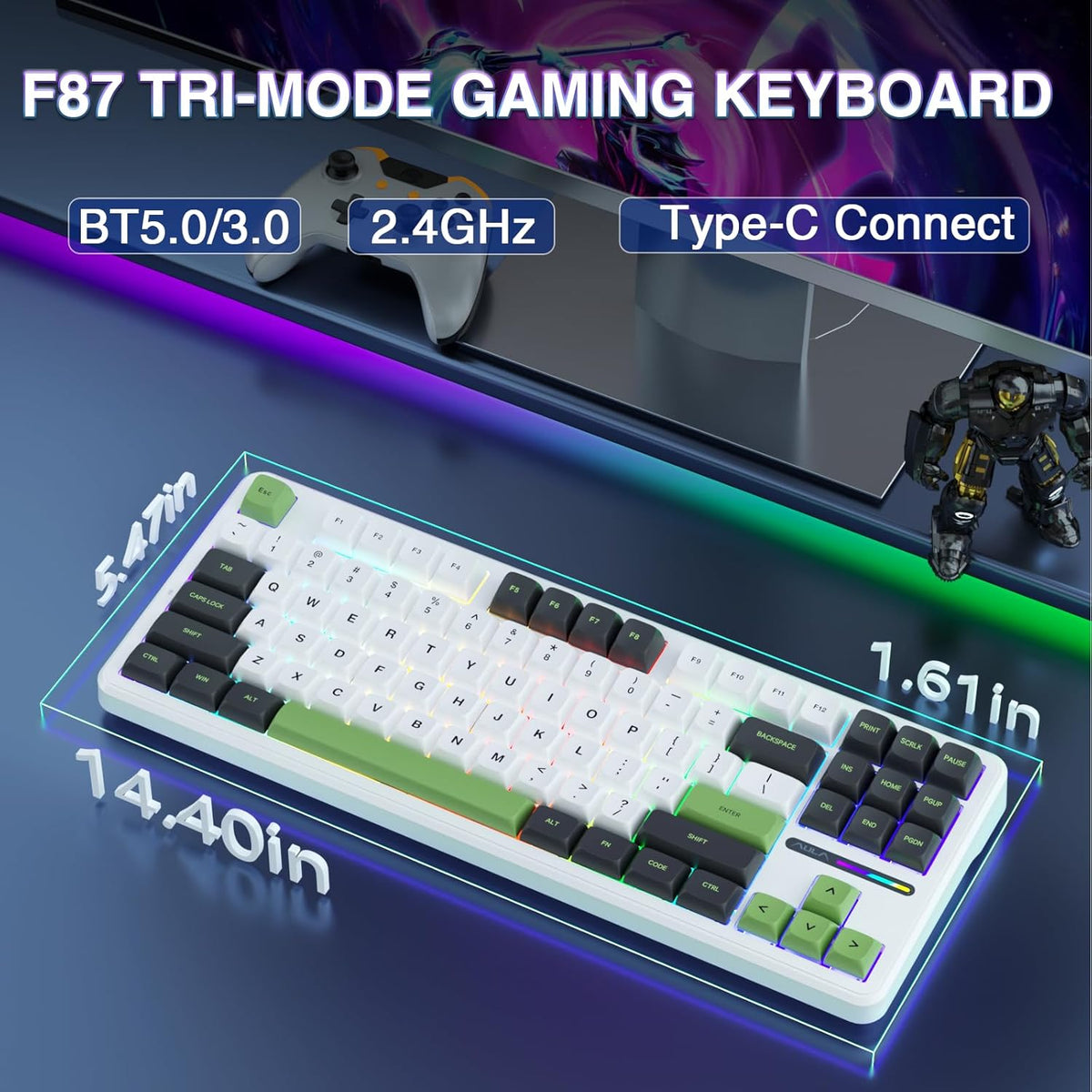 F87 White AULA F87 GREEN WHITE SWITCH MECHANICAL GAMING KEYBOARD – Mehta Brothers ...