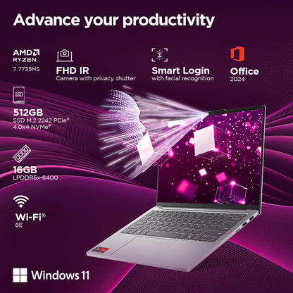 LENOVO IDEAPAD SLIM 5 83J2000HIN [R7-7735HS/16GB/512GB SSD/WIN11 HOME+MS24/13.3"/INTEGRATED GRAPHICS/1 YEAR(S)/GREY]