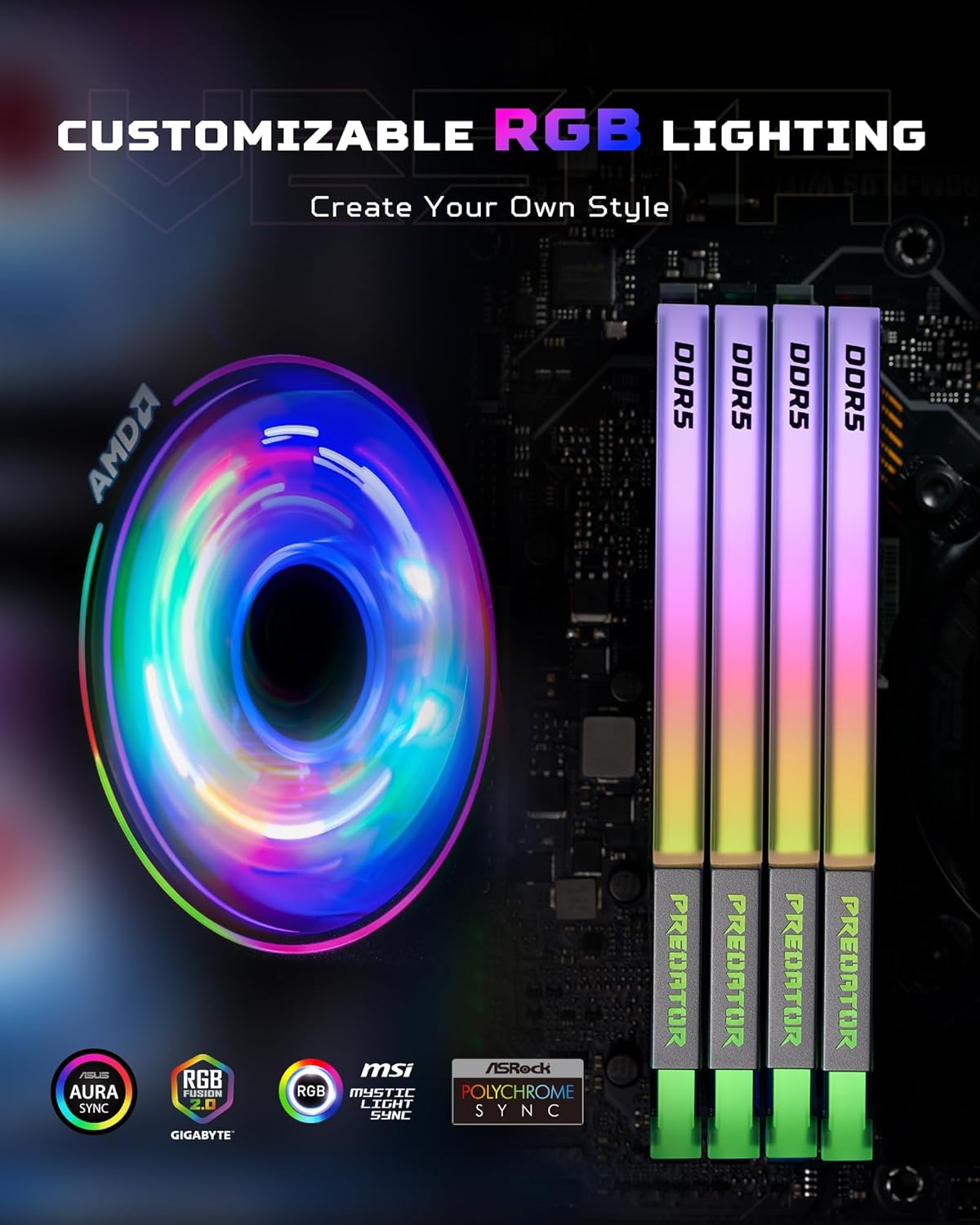 PREDATOR VESTAII DDR5 RGB U-DIMM 6000MHZ 32GB (16GB*2) BLACK
