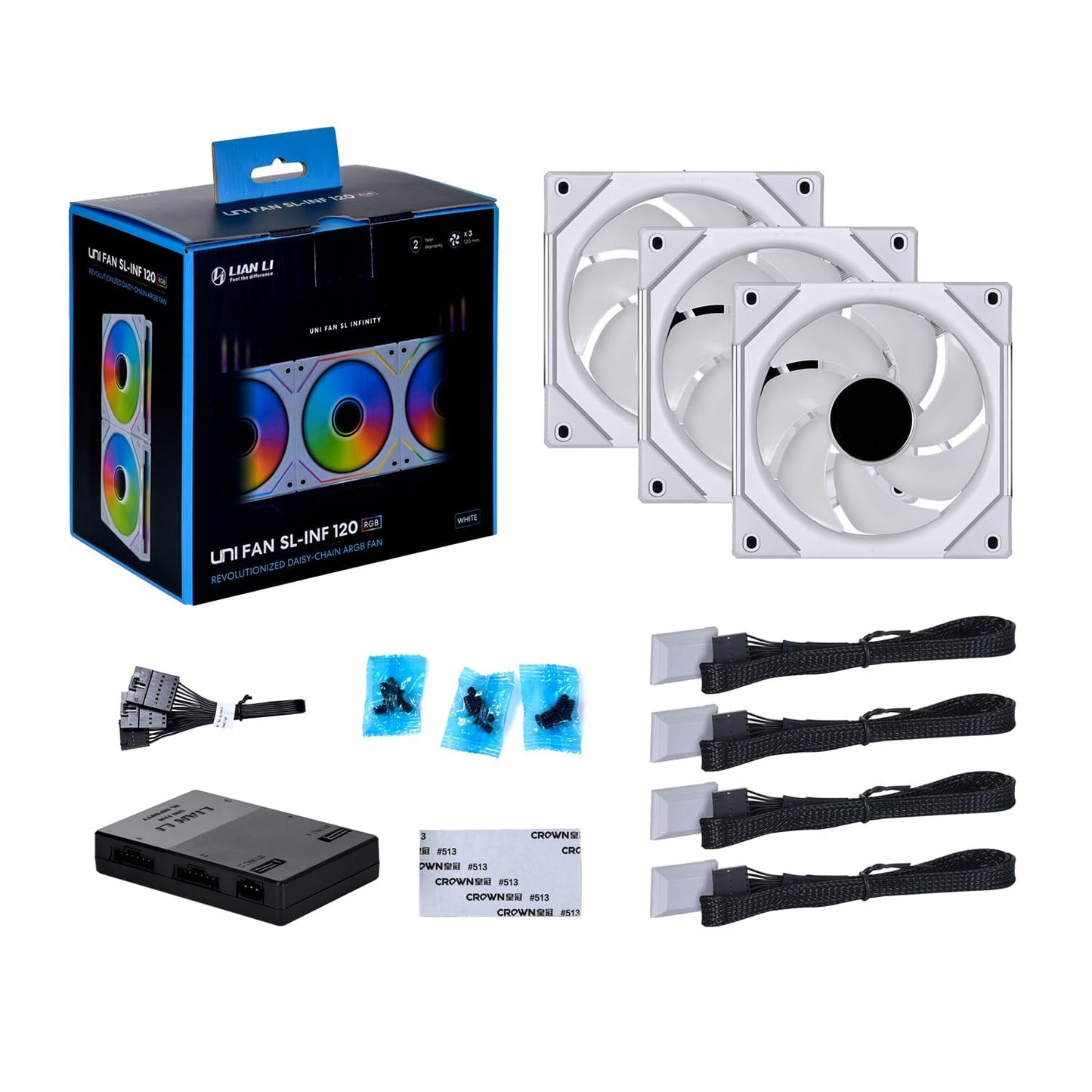 LIAN LI UNI SL INFINITY 120 WHITE 120MM PWM ARGB CABINET FAN (TRIPLE PACK)