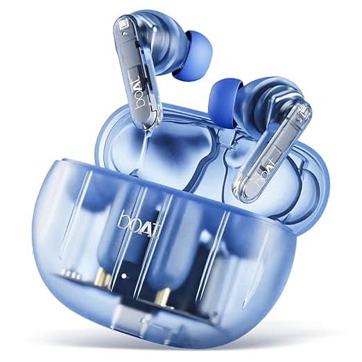 Boat Airdopes 191 ANC v5.3 Bluetooth TWS Ear Buds Wireless Earphones with mic (Pellucid Blue)