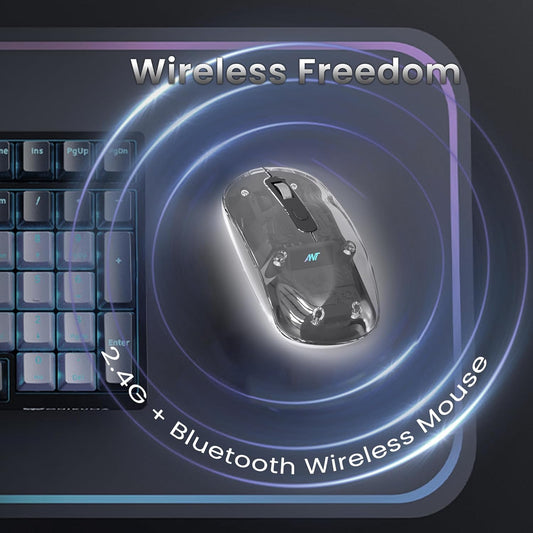 ANT ESPORTS OM140 PRO ULTRA LIGHTWEIGHT TRANSPARENT WIRELESS 2.4GZ BLUETOOTH MOUSE