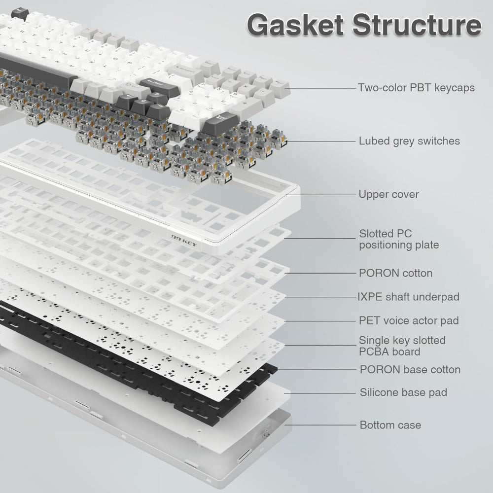 AULA F99 96% Wireless Membrane Gaming Keyboard ( Graywood Switch ) ( Gray / White ) ( F99GrWW )