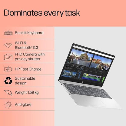 HP 15, 13th Gen Intel Core i5-1334U Laptop (12GB DDR4,512GB SSD) Anti-Glare,Micro-Edge,15.6''/39.6cm, FHD, Win11,M365,Office24, Silver,1.59kg, Iris Xe Graphics, FHD Camera w/Privacy Shutter, fd0575TU