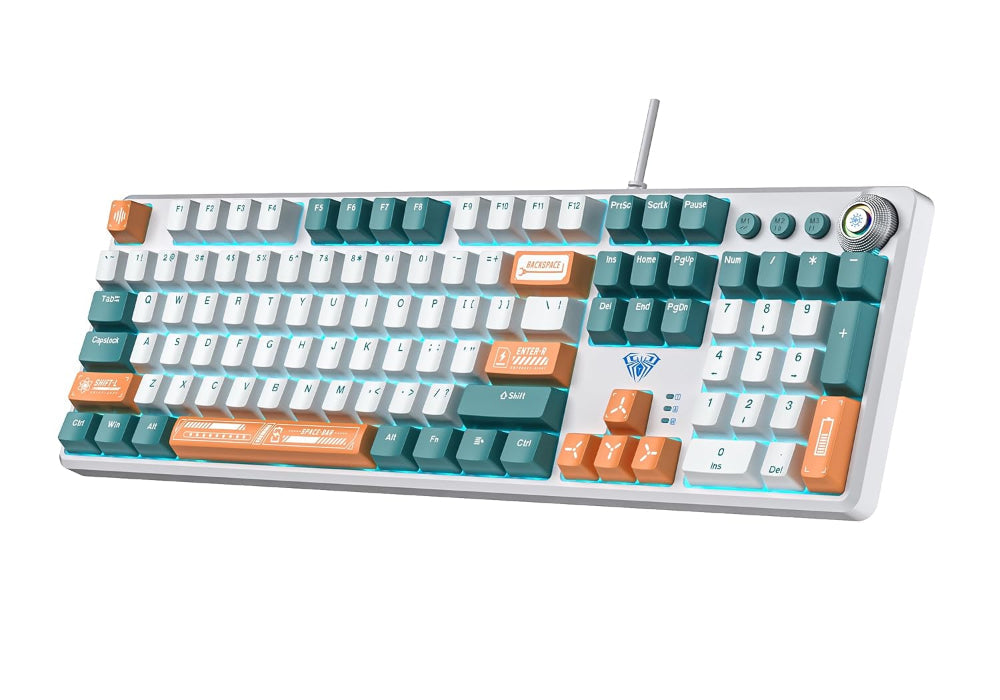 AULA F2088 Pro Full Size Wired Mechanical Gaming Keyboard ( White ) ( Blue Switch ) ( F2088Pro WOB )