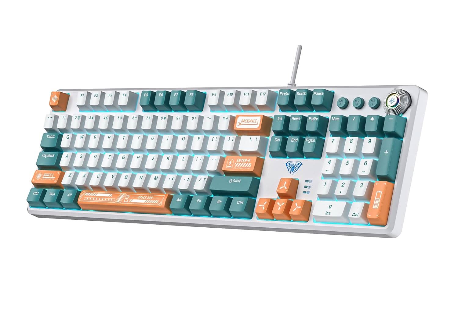 AULA F2088PRO WHITE ORANGE BLUE MECHANICAL GAMING KEYBOARD