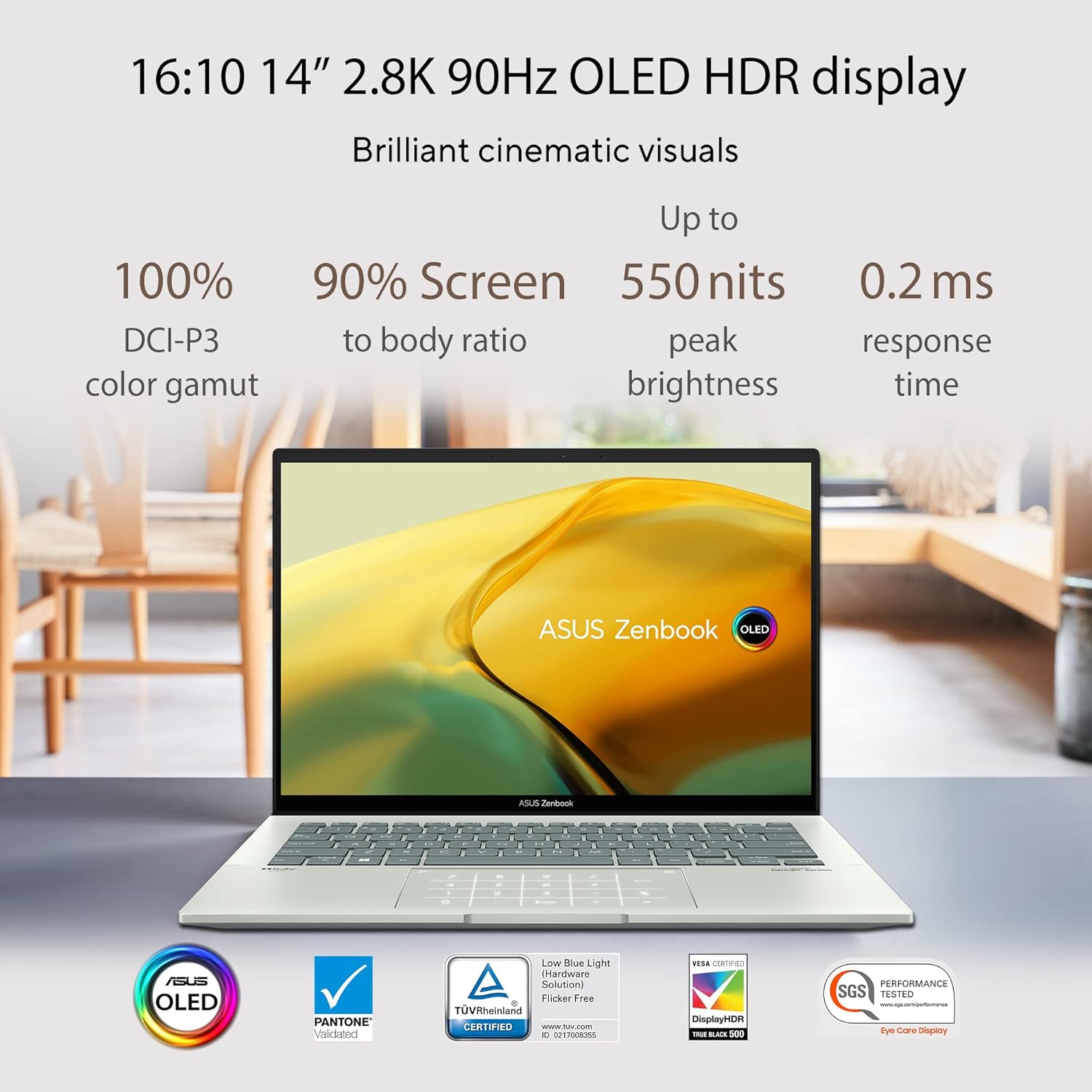ASUS ZENBOOK 14 OLED (2022), 14" (35.56 CMS) 2.8K OLED 16:10 90HZ, INTEL CORE I5-1240P 12TH GEN, THIN AND LAPTOP (16GB/512GB SSD/IRIS XE GRAPHICS/WIN 11/OFFICE 2021/CELADON/1.39 KG), UX3402ZA-KM532WS