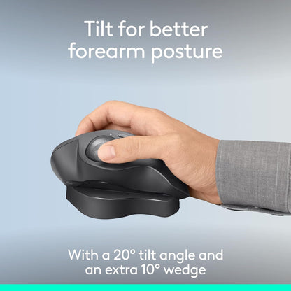 LOGITECH MX ERGO S ADVANCED WIRELESS TRACKBALL MOUSE, USB-C RECHARGEABLE WIRELESS ERGONOMIC MOUSE