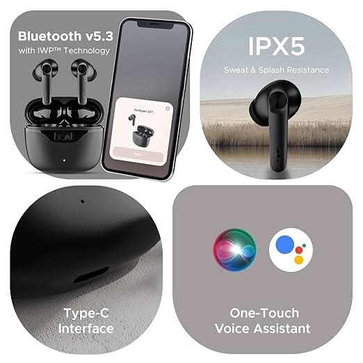 Boat Airdopes 207 TWS in Ear Earbuds, Bluetooth V5.3 (Carbon Black)