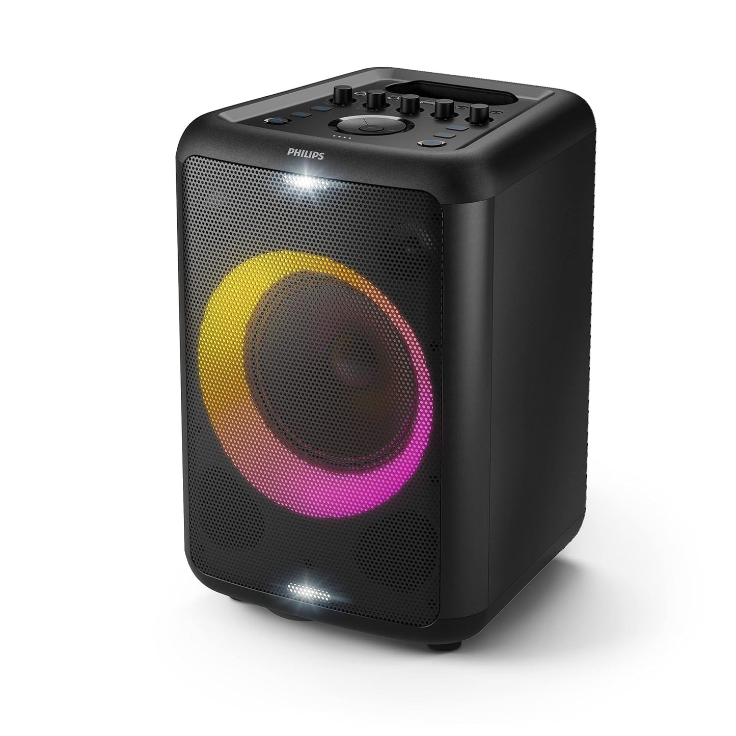 PHILIPS AUDIO TAX3206/94 80W BLUETOOTH PARTY SPEAKER WITH 14 HOURS PLAY TIME, KARAOKE FEATURES, GUITAR AND MIC INPUT, PARTY LIGHTS AND CARRY HANDLE (BLACK)