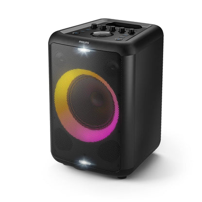 PHILIPS AUDIO TAX3206/94 80W BLUETOOTH PARTY SPEAKER WITH 14 HOURS PLAY TIME, KARAOKE FEATURES, GUITAR AND MIC INPUT, PARTY LIGHTS AND CARRY HANDLE (BLACK)