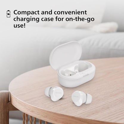 PHILIPS TAT1209WT/00 TRUE WIRELESS EARBUDS, IN-EAR ACTIVE NOISE CANCELLING BLUETOOTH V5.3 EARPHONES WITH MIC, 18H PLAY TIME, SHANK SHAPE, IPX4, TOUCH CONTROLS & CHARGING CASE FOR IPHONE/IPAD (WHITE)