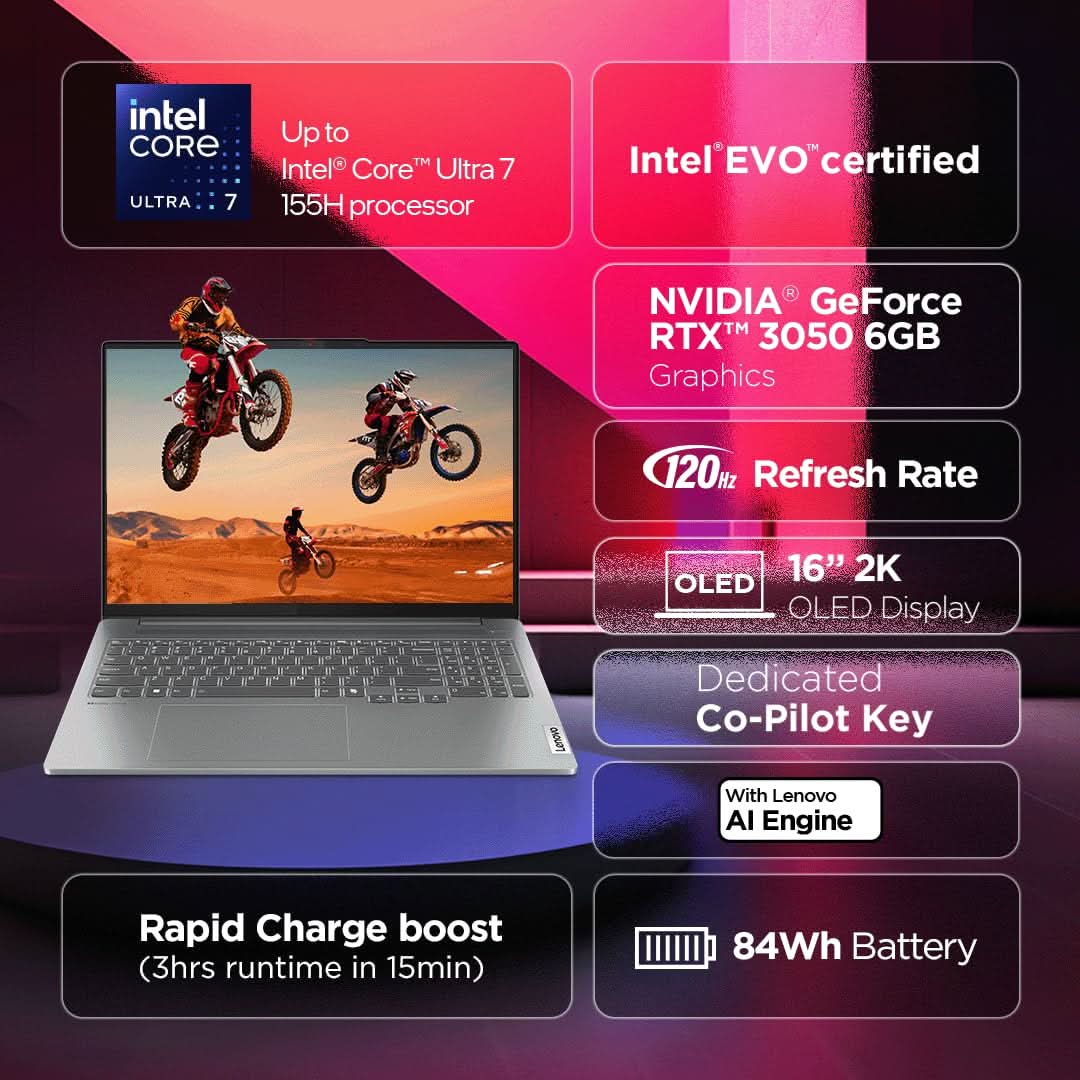 LENOVO IDEAPAD 5 PRO 83D4002NIN [ULTRA7-155H 14TH GEN/16GB/1TB SSD/WIN11 HOME+MSO/16.0 INCH/6GB-RTX3050 GRAPHICS /1 YEAR(S)/GREY]
