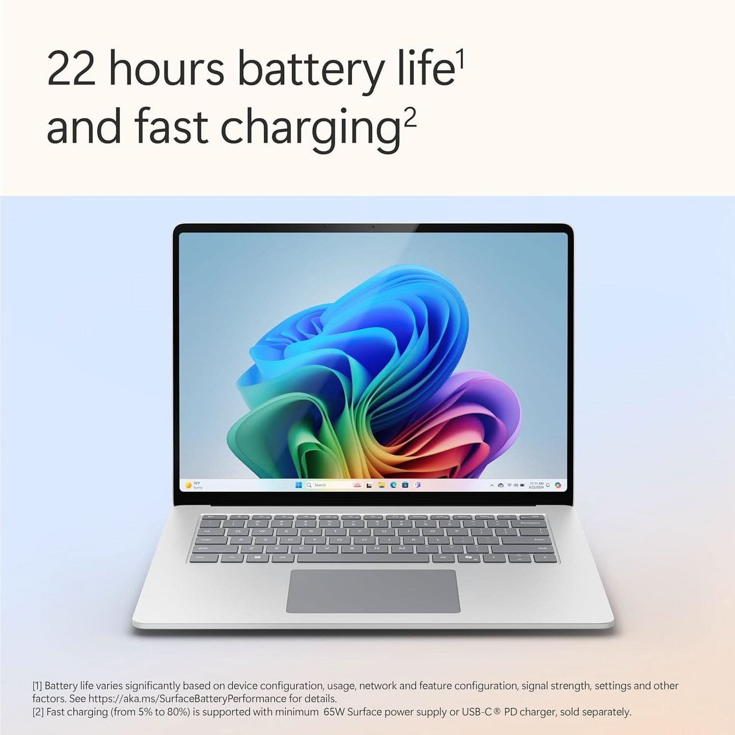 MICROSOFT NEW SURFACE LAPTOP (7TH EDITION) - WINDOWS 11 HOME COPILOT + PC - 15 LCD PIXELSENSE TOUCHSCREEN - QUALCOMM SNAPDRAGON X ELITE (12 CORE) - 16GB RAM - 256GB SSD - PLATINUM - ZHG-00023