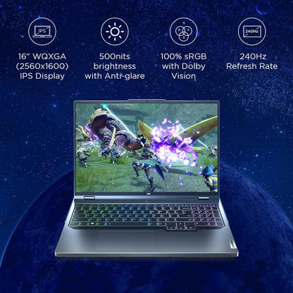 LENOVO LEGION PRO 5 AMD RYZEN 9 7945HX 16 INCH (40.64CM) WQXGA-IPS 240HZ 500NITS GAMING LAPTOP (32GB/1TB SSD/WIN 11/OFFICE 2021/NVIDIA RTX 4070 8GB/ALEXA/3 MONTH GAME PASS/ONYX GREY/2.5KG), 82WM00FFIN