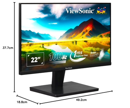 VIEWSONIC 55.88 CM (22"), FHD, VA MONITOR FOR HOME AND OFFICE USE, 100 HZ,1MS RESPONSE TIME, EYE PROTECH FOR COMFORT VIEWING, WALL MOUNT, BEZEL-LESS, SRGB104%, HDMI, VGA -VA2215H