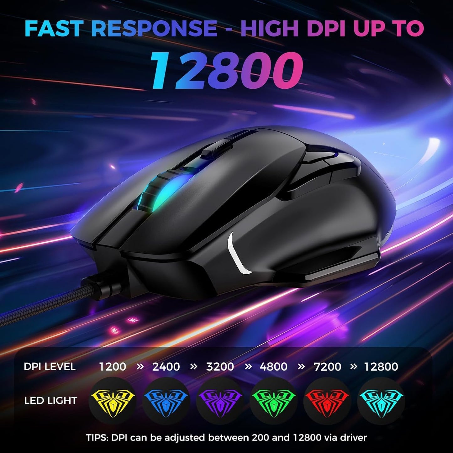 AULA GAMING MOUSE, 12800 DPI RGB WIRED GAMING MOUSE GAMER FOR LAPTOP PC MAC,AULA F815