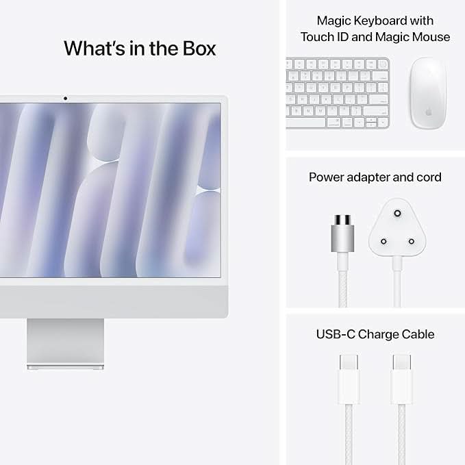 Apple 24-inch iMac with Retina 4.5K display M4 chip with 10 core CPU and 10 core GPU, 16GB, 256GB SSD - Silver