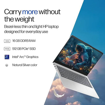 HP 14, Intel Core Ultra 7 155H (16GB DDR5, 512GB SSD), Micro-Edge, Anti-Glare, FHD, 14''/35.6cm, Win11, M365 Office24, Silver, 1.4kg, ep1151TU, FHD Camera, Backlit Laptop