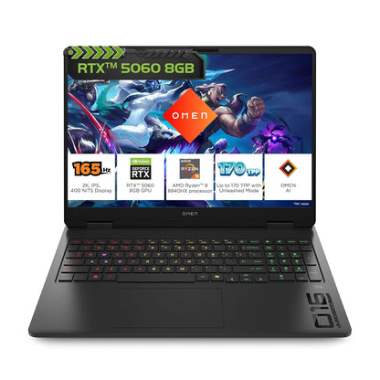 HP Omen, AMD Ryzen 9 8940HX, 8GB RTX 5060, 24GB DDR5(Upgradeable) 1TB SSD, 165Hz, 2k WUXGA, 3ms, 400 nits, Win11, M365 Office24, Black, 2.44kg, ap0181AX, Omen AI, RGB, AI Gaming Laptop