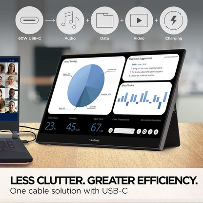VIEWSONIC PORTABLE TOUCH MONITOR TD1655, 15.6 INCH(39.624 CM) 1920 X 1080 PIXELS LED WITH IPS PANEL, 10 POINT CAPACITIVE TOUCH SCREEN, FRAMELESS, 2 WAY POWERED 60W USB C, DUAL SPEAKERS(METALIC SILVER)