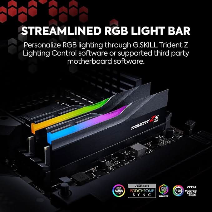 G.Skill Trident Z5 RGB (Intel XMP) 32GB (2 x 16GB) DDR5 7600MHz CL36-46-46-121 1.40V Desktop Memory RAM - F5-7600J3646G16GX2-TZ5RK