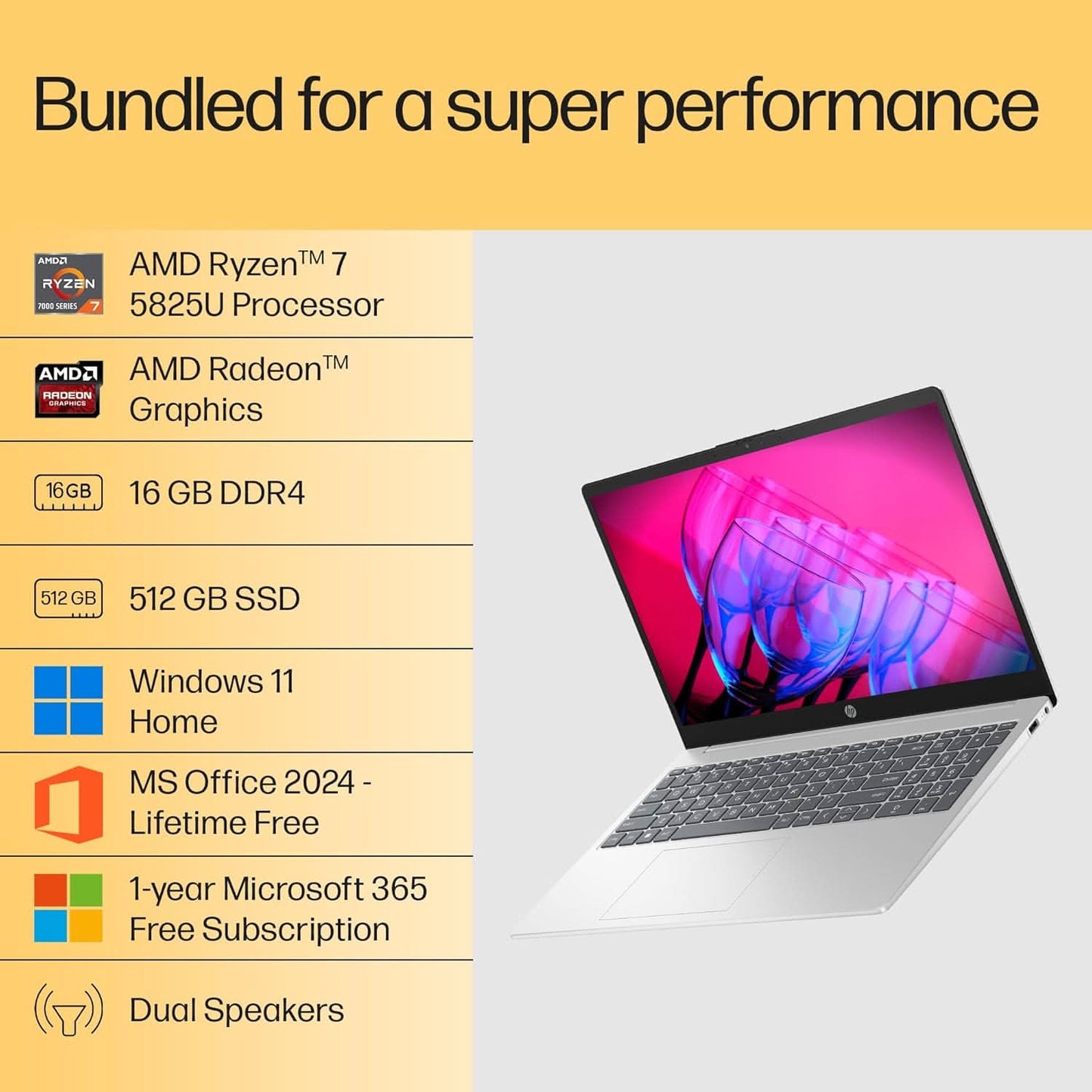 HP 15 FC0476AU [R7-5825U/16GB/512GB SSD/WIN11 HOME+MS24/15.6"/INTEGRATED GRAPHICS/1 YEAR(S)/SILVER]
