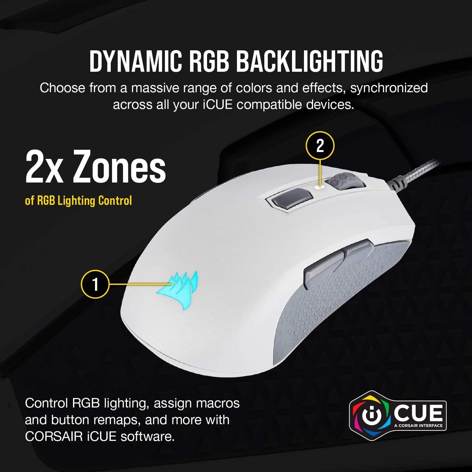CORSAIR M55 Pro Wired Ambidextrous RGB Gaming Mouse ( CH-9308111-AP ) ( 12000DPI / 8 Macro Buttons ) ( White)