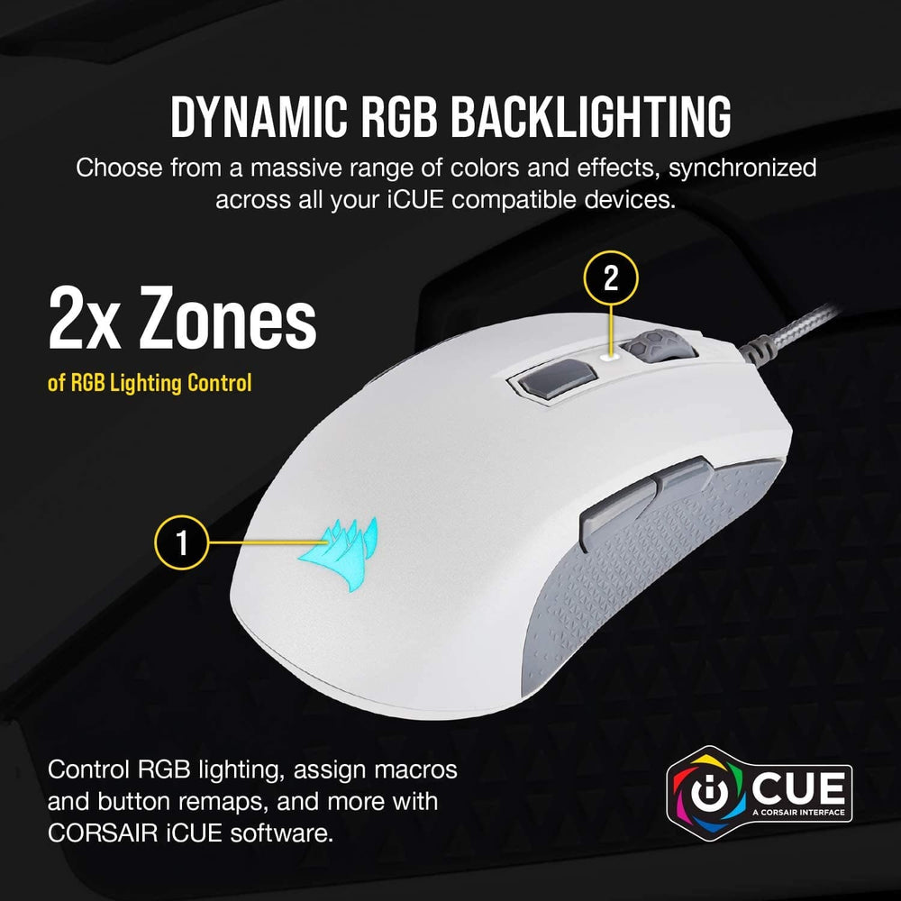 CORSAIR M55 Pro Wired Ambidextrous RGB Gaming Mouse ( CH-9308111-AP ) ( 12000DPI / 8 Macro Buttons ) ( White)