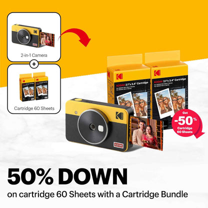 KODAK MINI SHOT 2 RETRO 4PASS 2-IN-1 INSTANT CAMERA AND PHOTO PRINTER (2.1X3.4 INCHES) + 68 SHEETS BUNDLE, YELLOW