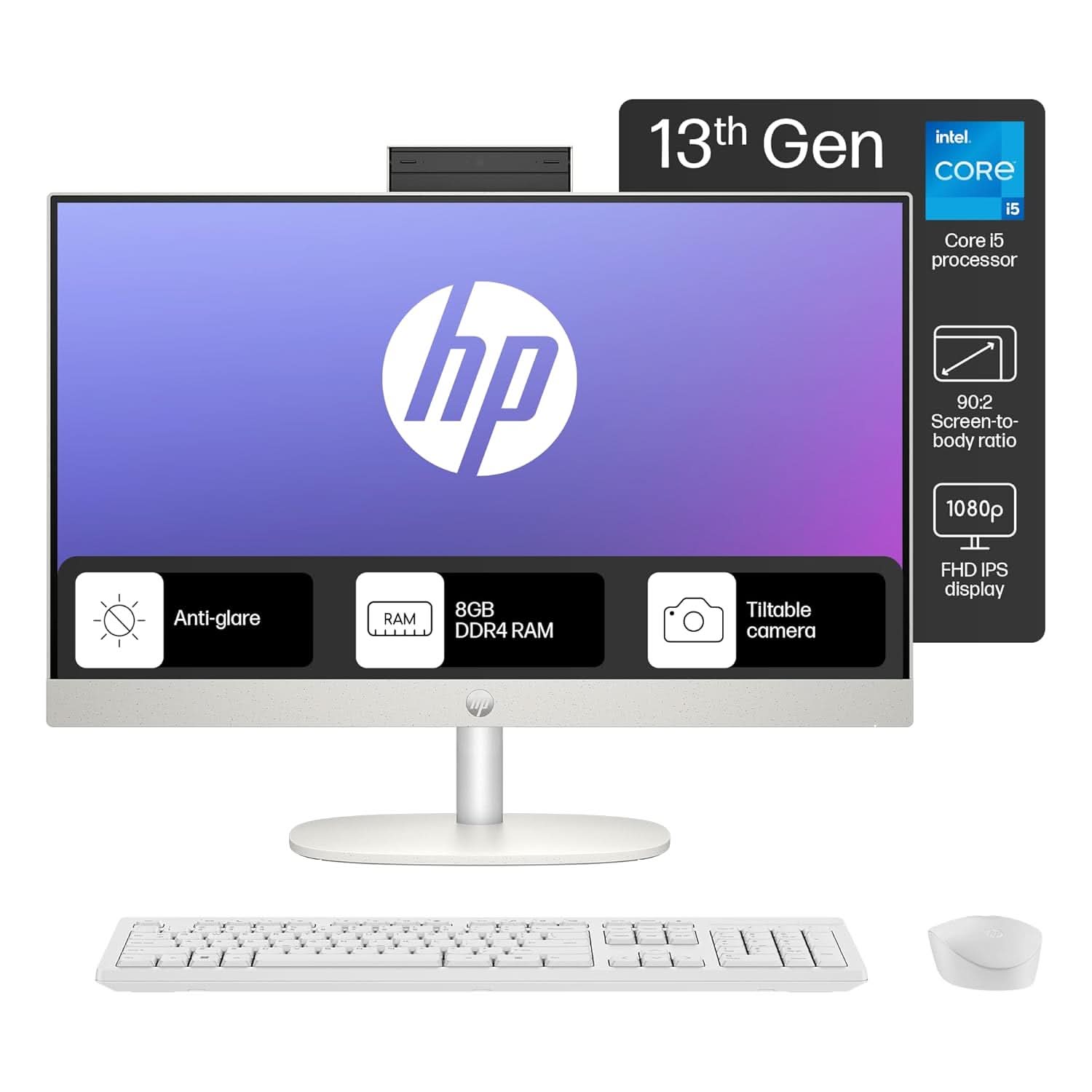 HP All in One 24, 13th Gen Intel Core i5-1334U, 8GB, 512GB SSD, 24 Inch FHD, Win 11, MS office 2024, Shell White, 24-CR0477IN